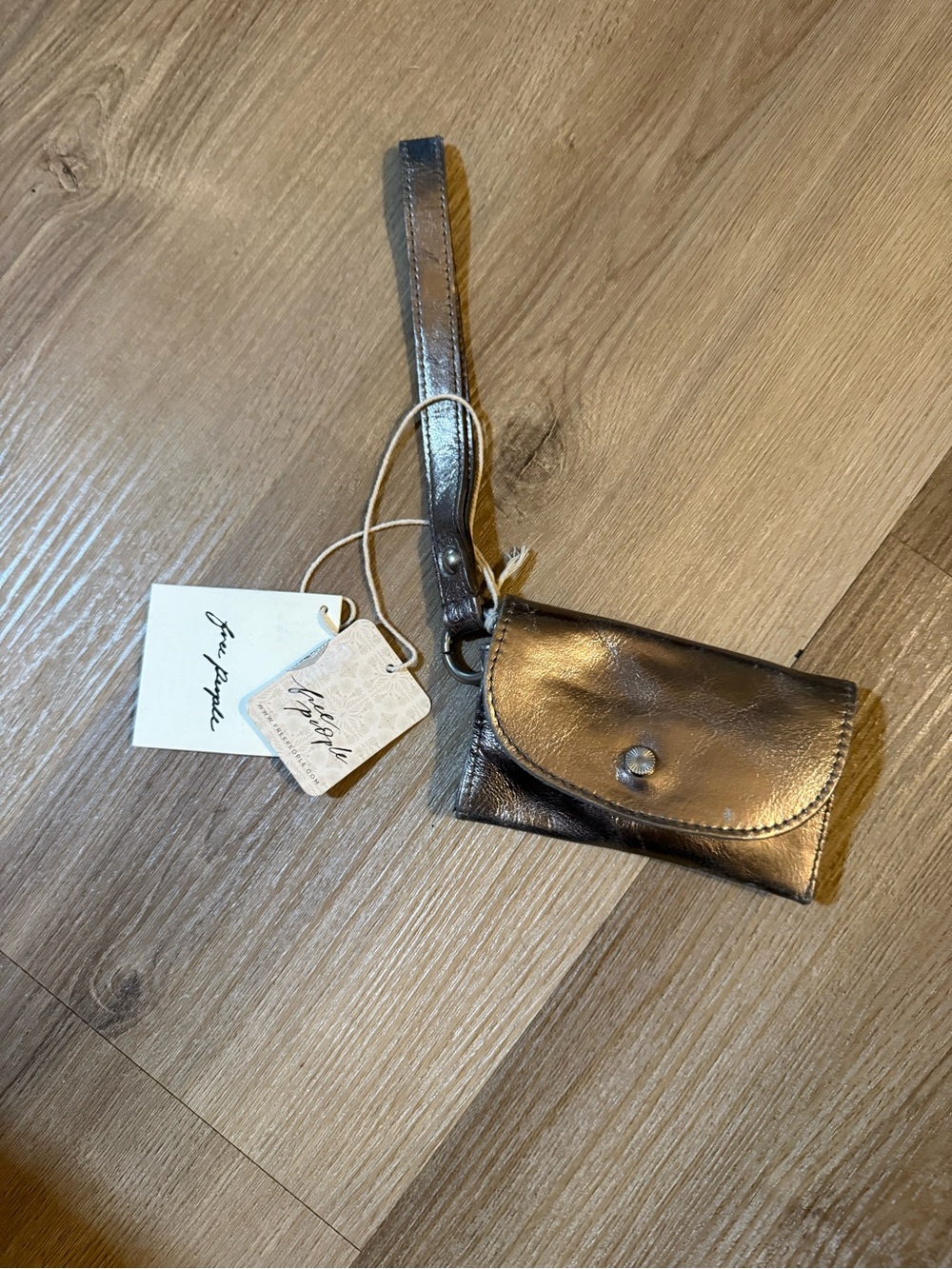 Free People Metallic Bronze Wristlet Card Pouch